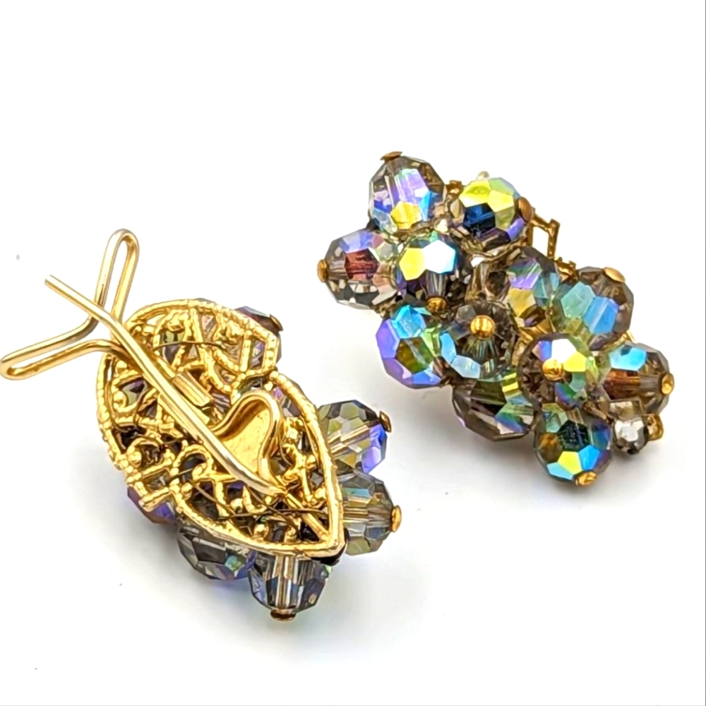 Amazing Pair Judith McCann Wing Back Wingback Earrings with AuroraBorealis Beads